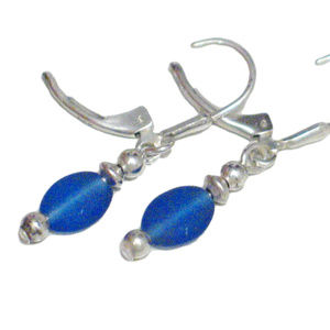 Blue Seaglass Drop Earrings Sterling Silver